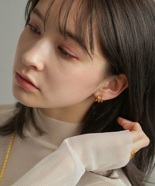 COCOSHNIK ONKITSCH / ココシュニックオンキッチュ ピアス・イヤリング | シルバー スモールフープ トリプルカーブピアス GP | 詳細9