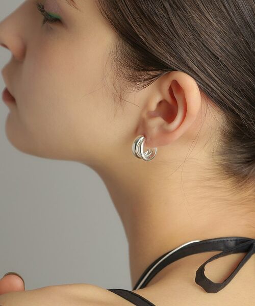 COCOSHNIK ONKITSCH / ココシュニックオンキッチュ ピアス・イヤリング | シルバー スモールフープ ダブルプランプピアス | 詳細16