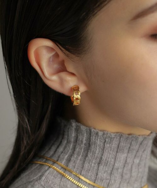 COCOSHNIK ONKITSCH / ココシュニックオンキッチュ ピアス・イヤリング | シルバー フラットカーブチェーンモチーフピアス GP | 詳細12