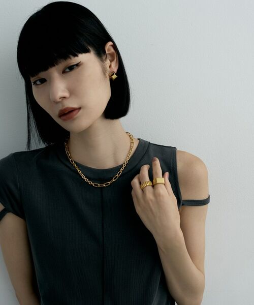 COCOSHNIK ONKITSCH / ココシュニックオンキッチュ ピアス・イヤリング | シルバー ホロウスタッドピアス スロープカット GP | 詳細6