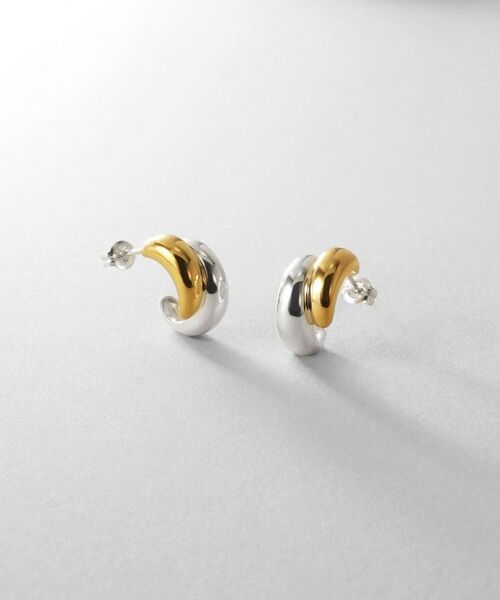 COCOSHNIK ONKITSCH / ココシュニックオンキッチュ ピアス・イヤリング | シルバー コンビカラー スモールフープ チャビーローテイテッドピアス | 詳細1