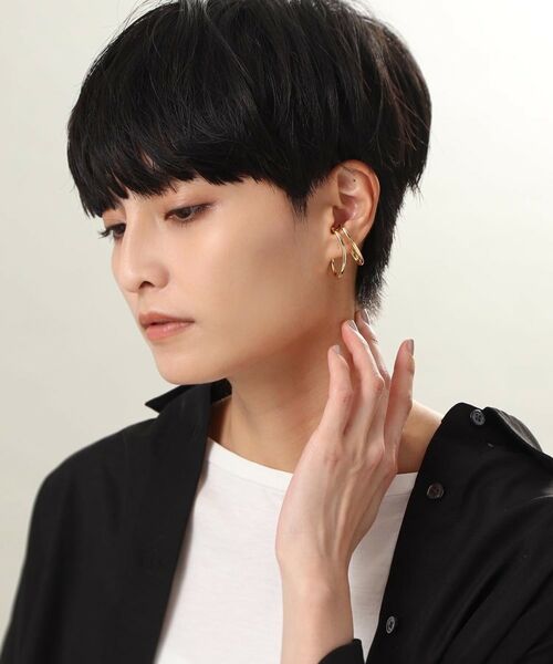 COCOSHNIK ONKITSCH / ココシュニックオンキッチュ ピアス・イヤリング | シルバー ニュアンスライン ダブルオーバルイヤーカフ GP | 詳細5