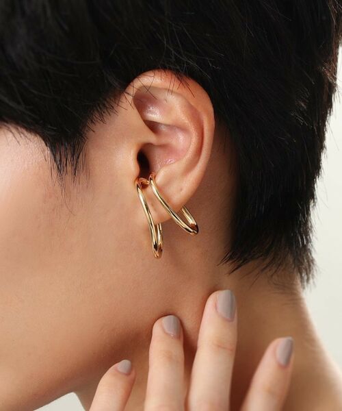 COCOSHNIK ONKITSCH / ココシュニックオンキッチュ ピアス・イヤリング | シルバー ニュアンスライン ダブルオーバルイヤーカフ GP | 詳細7