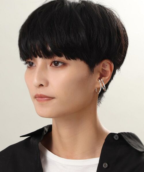 COCOSHNIK ONKITSCH / ココシュニックオンキッチュ ピアス・イヤリング | シルバー ニュアンスライン ダブルオーバルイヤーカフ | 詳細5