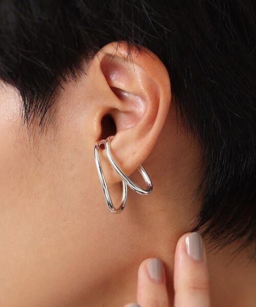 COCOSHNIK ONKITSCH / ココシュニックオンキッチュ ピアス・イヤリング | シルバー ニュアンスライン ダブルオーバルイヤーカフ | 詳細7