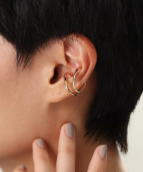 COCOSHNIK ONKITSCH / ココシュニックオンキッチュ ピアス・イヤリング | シルバー ニュアンスライン ダブルアーチイヤーカフ GP | 詳細8