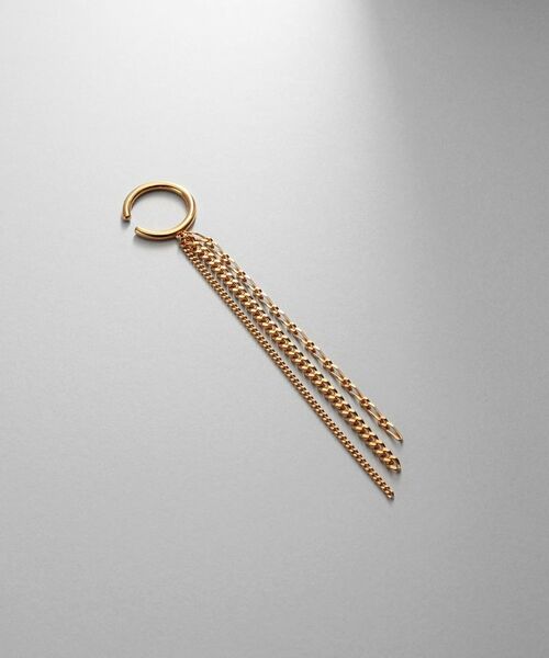 COCOSHNIK ONKITSCH / ココシュニックオンキッチュ ピアス・イヤリング | シルバー カーブチェーンミックスフリンジイヤカフ GP（ゴールド(600)）