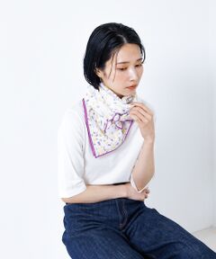 Petals dance scarf 水彩フラワープリント大判スカーフ 88cm