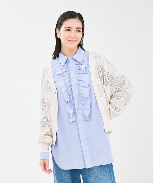 collex/コレックス レーシーボーダーVネックカーディガン アイボリー F collex/コレックス レーシーボーダーVネックカーディガン アイボリー F