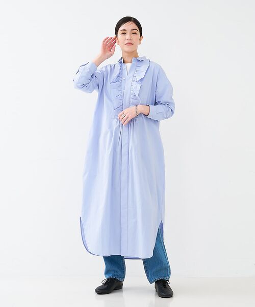 collex/コレックス フロトフリルシャツワンピース サックスブルー F collex/コレックス フロトフリルシャツワンピース サックスブルー F