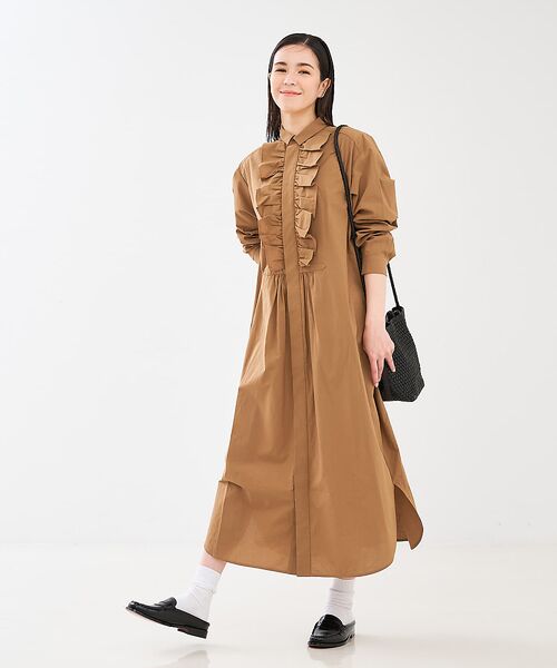 collex/コレックス フロトフリルシャツワンピース ブラウン F collex/コレックス フロトフリルシャツワンピース ブラウン F