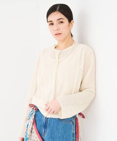 collex / コレックス カーディガン・ボレロ | リネンタッチ透かし柄カーディガン