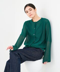 collex / コレックス カーディガン・ボレロ | リネンタッチ透かし柄カーディガン