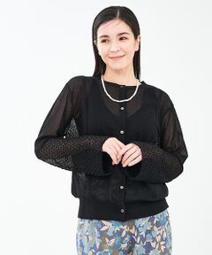 collex / コレックス カーディガン・ボレロ | リネンタッチ透かし柄カーディガン