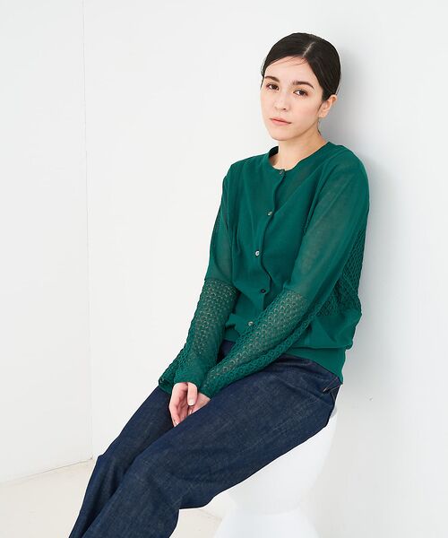 collex / コレックス カーディガン・ボレロ | リネンタッチ透かし柄カーディガン | 詳細10