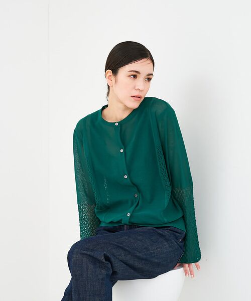 collex / コレックス カーディガン・ボレロ | リネンタッチ透かし柄カーディガン | 詳細11