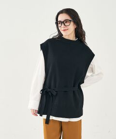 collex / コレックス ベスト | ベルト付バックスリットニットベスト