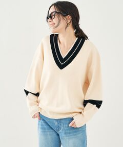 collex / コレックス ニット・セーター | 配色ラインVネックニットプルオーバー