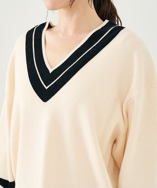 collex / コレックス ニット・セーター | 配色ラインVネックニットプルオーバー | 詳細10