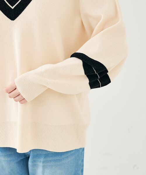 collex / コレックス ニット・セーター | 配色ラインVネックニットプルオーバー | 詳細11