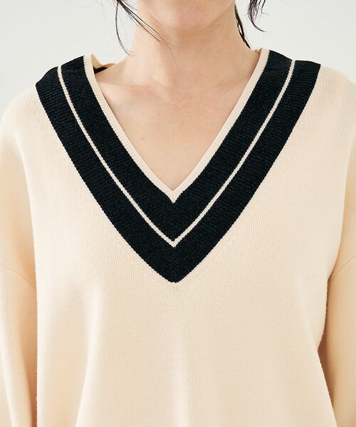 collex / コレックス ニット・セーター | 配色ラインVネックニットプルオーバー | 詳細13