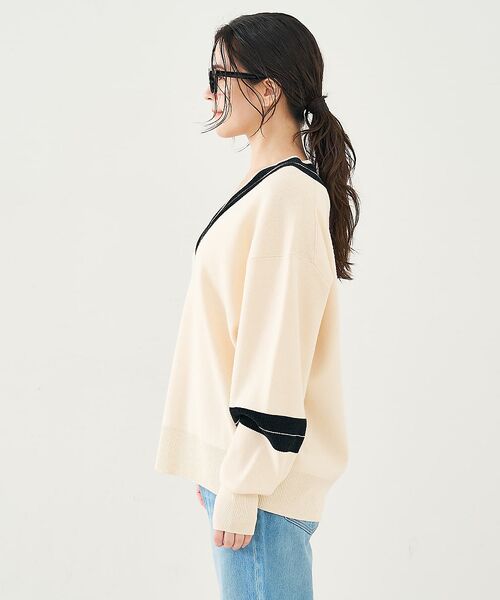 collex / コレックス ニット・セーター | 配色ラインVネックニットプルオーバー | 詳細8