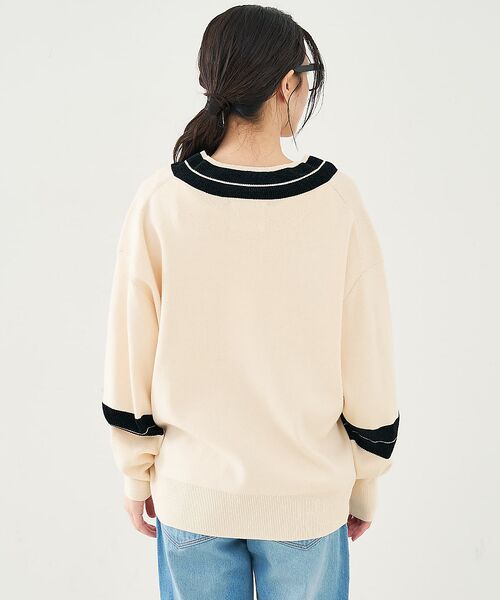 collex / コレックス ニット・セーター | 配色ラインVネックニットプルオーバー | 詳細9