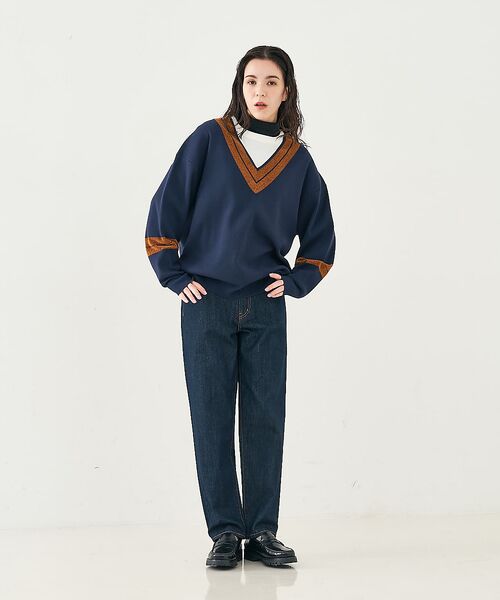 collex / コレックス ニット・セーター | 配色ラインVネックニットプルオーバー | 詳細14