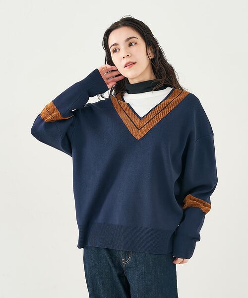 collex / コレックス ニット・セーター | 配色ラインVネックニットプルオーバー | 詳細19