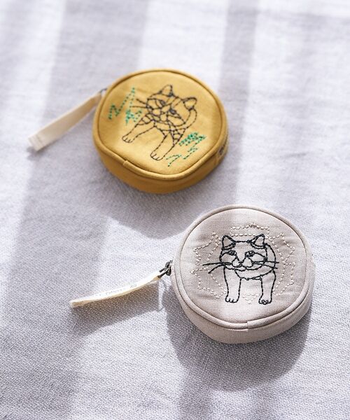 collex / コレックス ポーチ | 【＋HAyU fabric】サークルポーチ 猫 刺繍 | 詳細1