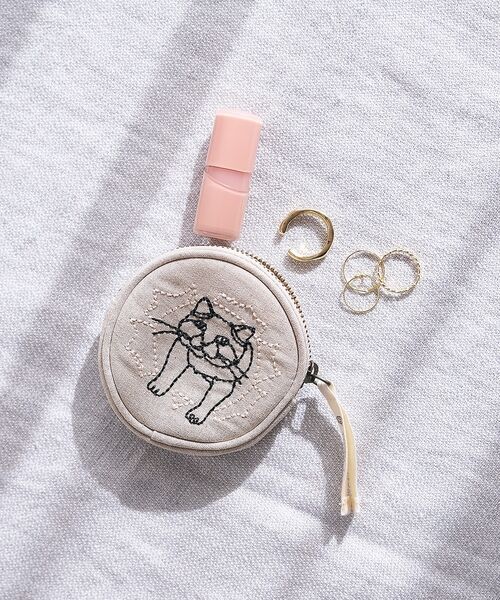 collex / コレックス ポーチ | 【＋HAyU fabric】サークルポーチ 猫 刺繍 | 詳細2