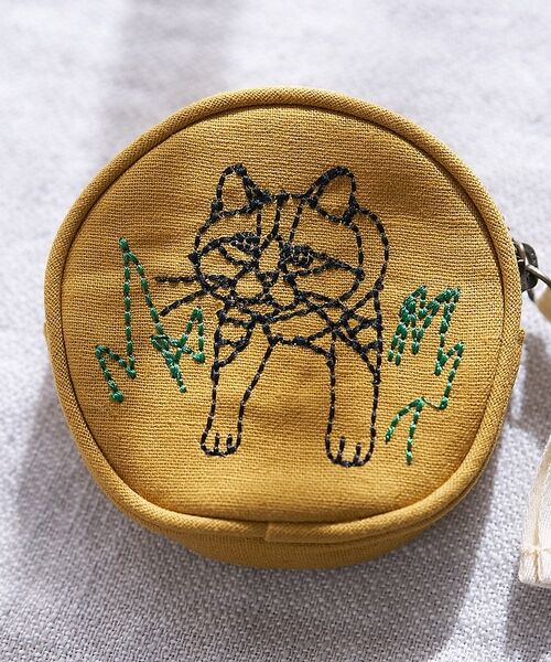 collex / コレックス ポーチ | 【＋HAyU fabric】サークルポーチ 猫 刺繍（マスタード）