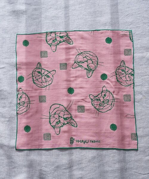 collex / コレックス ハンカチ | 【＋HAyU fabric】 ダブルガーゼ 猫刺繍ハンカチ 綿100%（ピンク）
