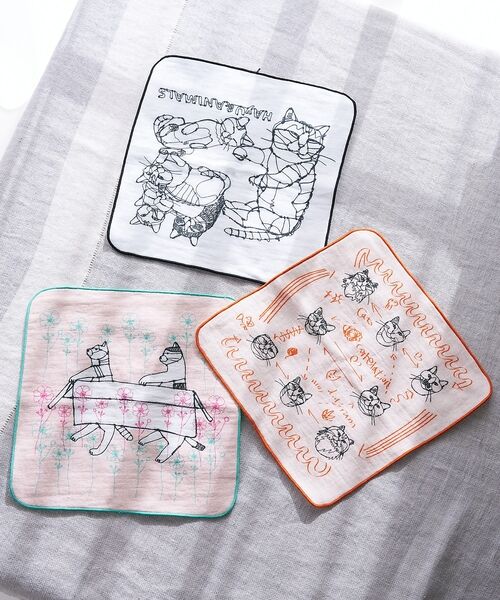 collex / コレックス ハンカチ | 【＋HAyU fabric】猫柄 ガーゼタオルハンカチ 綿100% | 詳細1