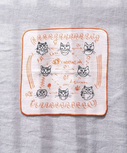 collex / コレックス ハンカチ | 【＋HAyU fabric】猫柄 ガーゼタオルハンカチ 綿100%（オレンジ）