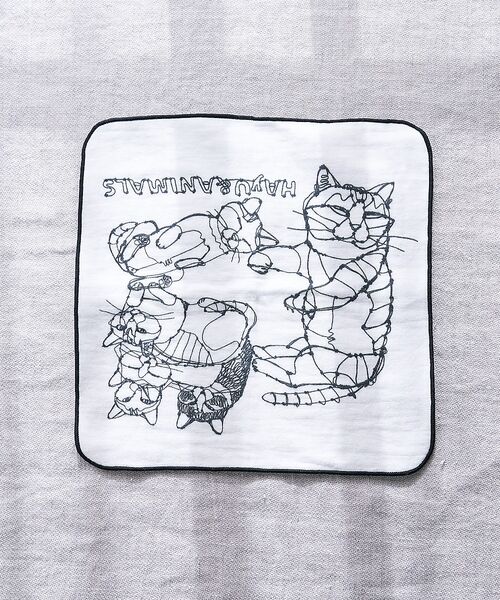 collex / コレックス ハンカチ | 【＋HAyU fabric】猫柄 ガーゼタオルハンカチ 綿100%（ブラック）