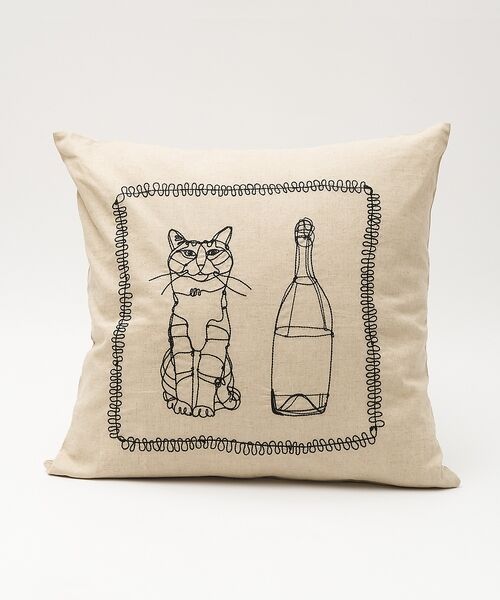 collex / コレックス インテリア・インテリア雑貨 | 【＋HAyU fabric】 猫刺繍  クッションカバー 約45×45 | 詳細2