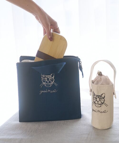 collex / コレックス エコバッグ | 【＋HAyU fabric】猫刺繍 ランチバッグ CAT　保冷・保温 レジャー（ネイビー）