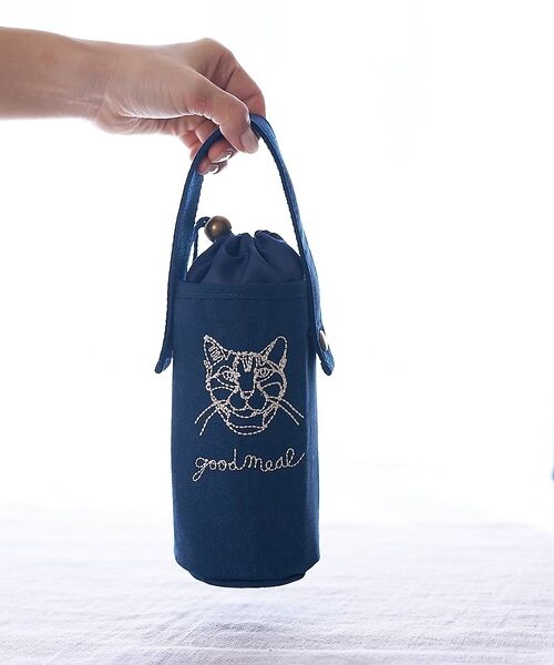 collex / コレックス キッチンツール | 【＋HAyU fabric】猫刺繍 ボトルケース 保冷・保温 レジャー（ネイビー）