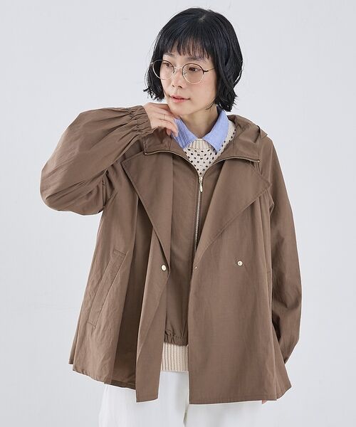 collex / コレックス ブルゾン | レイヤード風ジップアップコート（ブラウン）