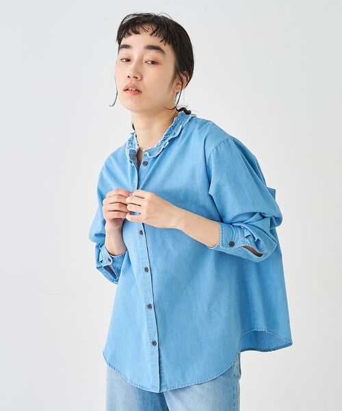 collex / コレックス シャツ・ブラウス | ライトデニムフリルネックシャツ【予約】 | 詳細1
