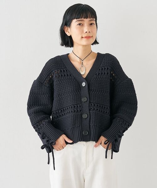 collex / コレックス カーディガン・ボレロ | 袖口レースアップ2WAYカーディガン（ネイビー）