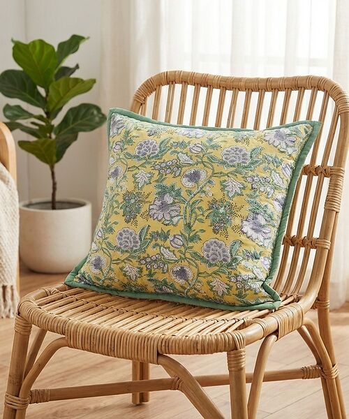 collex / コレックス インテリア・インテリア雑貨 | 【26SS新色】ブロックプリント キルトクッションカバー 45×45（イエロー）