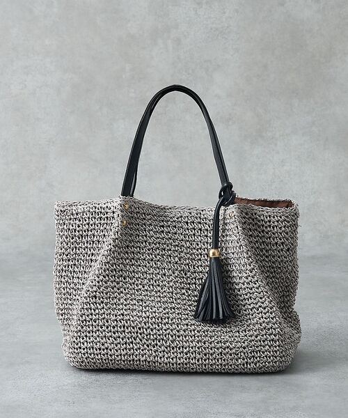 collex / コレックス かごバック | 【WEB限定】フリンジチャーム付きペーパートート【予約】（グレー）