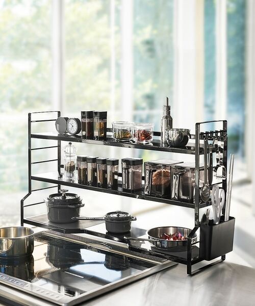 collex / コレックス インテリア・生活雑貨・ホビー・ステーショナリー | 【tower】 コンロ奥ラック3段 コンロ奥収納 調味料ラック（ブラック）