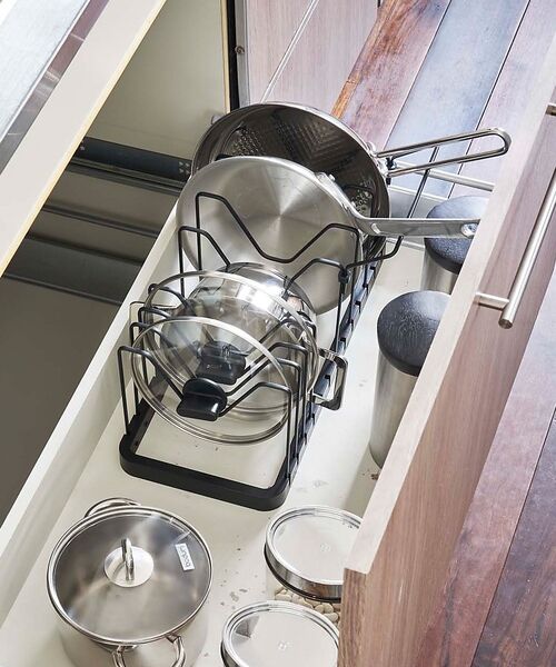 collex / コレックス インテリア・生活雑貨・ホビー・ステーショナリー | 【tower】シンク下 伸縮鍋蓋＆フライパンスタンド キッチン収納（ブラック）