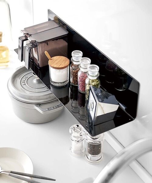 collex / コレックス インテリア・生活雑貨・ホビー・ステーショナリー | 【tower】マグネット キッチン棚 ワイド 浮かせる収納 調味料ラック 小物整（ブラック）