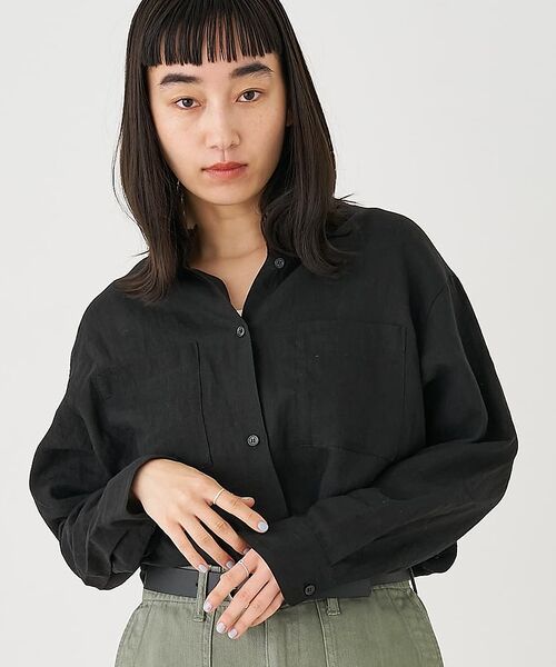 collex / コレックス シャツ・ブラウス | Wカラー リネンシャツ【予約】（ブラック）
