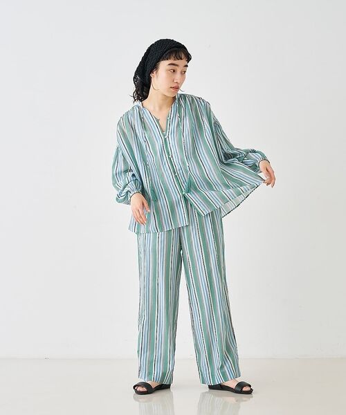 collex / コレックス シャツ・ブラウス | ブロックプリント ユラギ ストライプブラウス【予約】 | 詳細2