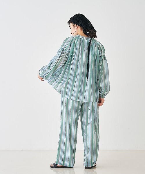 collex / コレックス シャツ・ブラウス | ブロックプリント ユラギ ストライプブラウス【予約】 | 詳細4